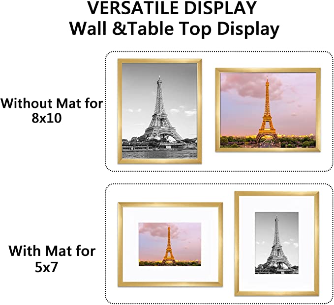 upsimples 8x10 Picture Frame Set of 2,Display Pictures 5x7 with Mat or –  Upsimples Direct