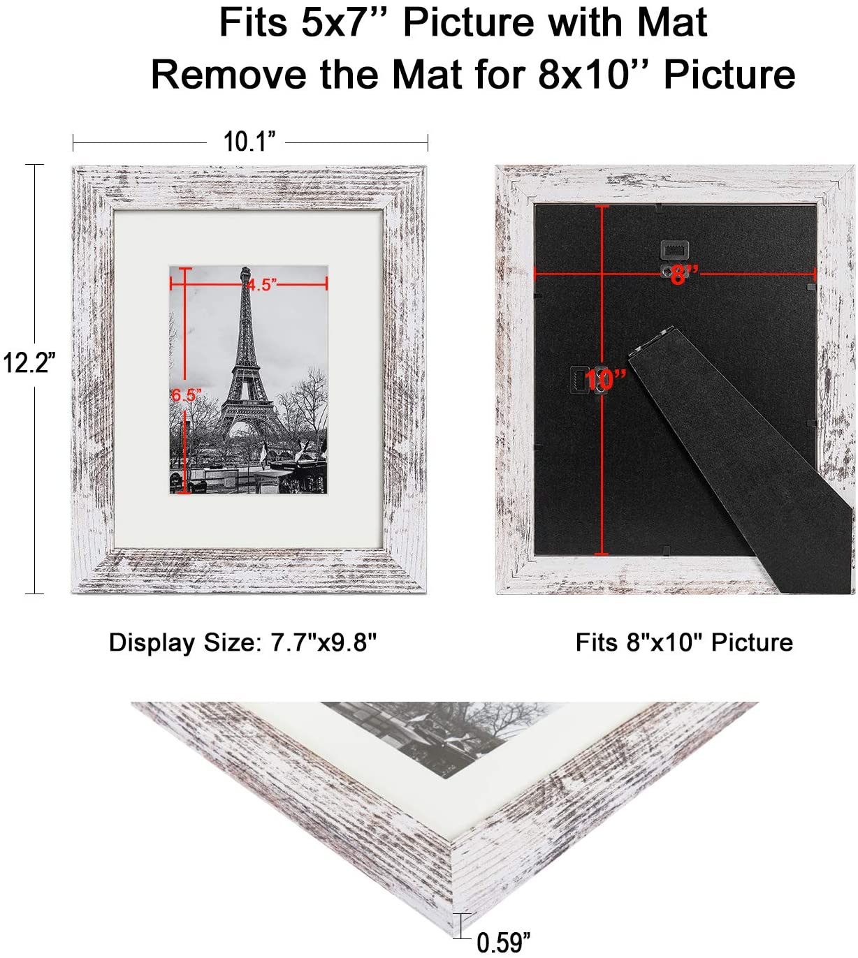  upsimples 5x7 Picture Frame Distressed White with Real Glass,  Display Pictures 4x6 with Mat or 5x7 Without Mat, Multi Photo Frames  Collage for Wall or Tabletop Display, Set of 6