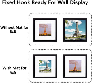upsimples 8x8 Picture Frame Set of 3,Display Pictures 5x5 with Mat or 8x8 Without Mat,Multi Photo Frames Collage for Wall,Black