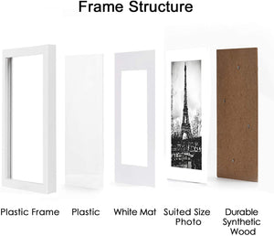 upsimples 12x16 Picture Frame Set of 5,Display Pictures 8.5x11 with Mat or 12x16 Without Mat,Wall Gallery Photo Frames,White