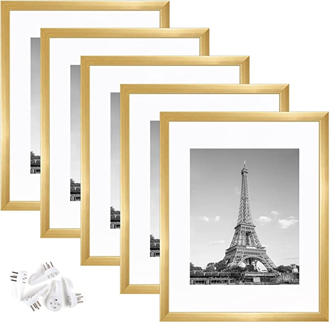  DECANIT 11x14 Metal Picture Frame Display Pictures 8x10 with  Mat & 11x14 Without Mat Wall Gallery Photo Frames Pack Of 2,Gold