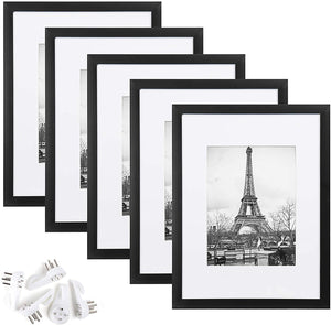 upsimples 9x12 Picture Frame Set of 5,Display Pictures 6x8 with Mat or 9x12 Without Mat,Wall Gallery Photo Frames,Black