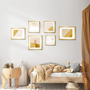 upsimples 16x16 Picture Frame Set of 3, Made of High Definition Glass, Display Pictures 12x12 with Mat or 16x16 Without Mat, Multi Photo Frames Collage for Wall, Gold