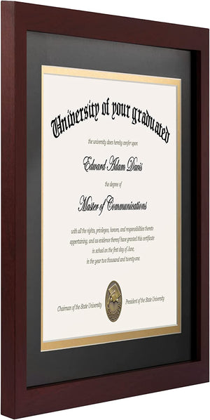 upsimples 11x14 Diploma Frame Certificate Degree Document Frame with High Definition Glass, 1 Pack Diploma Frames 8.5 x 11 with mat for Wall and Tabletop, Mahogany Double Mat