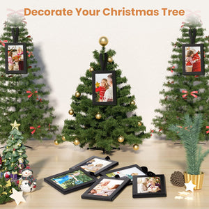 upsimples Family Tree Picture Frame with 10 Hanging Photo Frames Holds 2"x 3" Pictures, Metal Free-Standing Decor Christmas Gifts For Mom, Grandma, Family, Wallet Size Tree Photo Holder Gift - Black