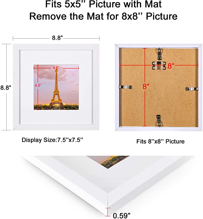 upsimples 9x12 Frame Set of 5 Bundle with 8x8 Picture Frames Set of 3,  Black Picture Frame for Wall