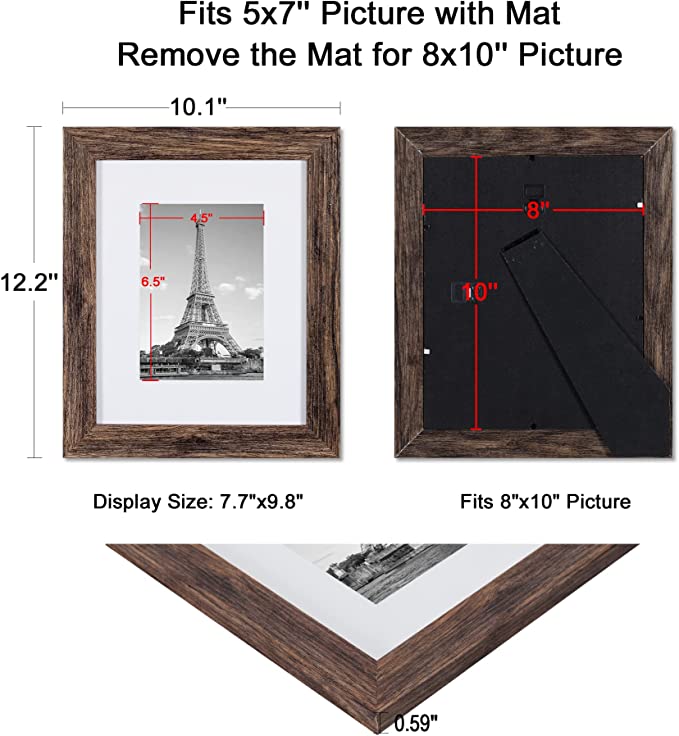 upsimples 8x10 Picture Frame Set of 10,Display Pictures 5x7 with Mat or  8x10 Without Mat,Multi Photo Frames Collage for Wall or Tabletop  Display,Black 