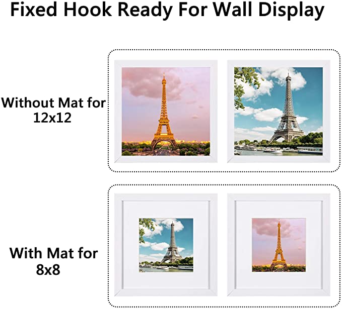 upsimples 12x12 Picture Frame, Display Pictures 8x8 with Mat or 12x12  Without Mat, Wall Hanging Photo Frame, Black, 1 Pack