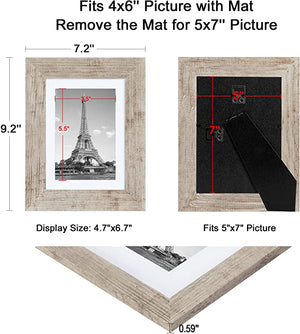 upsimples 5x7 Picture Frame Distressed Burlywood with Real Glass, Display Pictures 4x6 with Mat or 5x7 Without Mat, Multi Photo Frames Collage for Wall or Tabletop Display, Set of 6