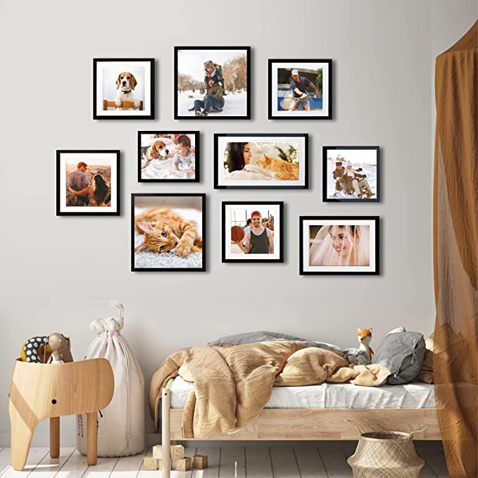 upsimples 8x8 Picture Frame, Display Pictures 4x4 with Mat or 8x8 Without  Mat, Wall Hanging Photo Frame, Black, 1 Pack