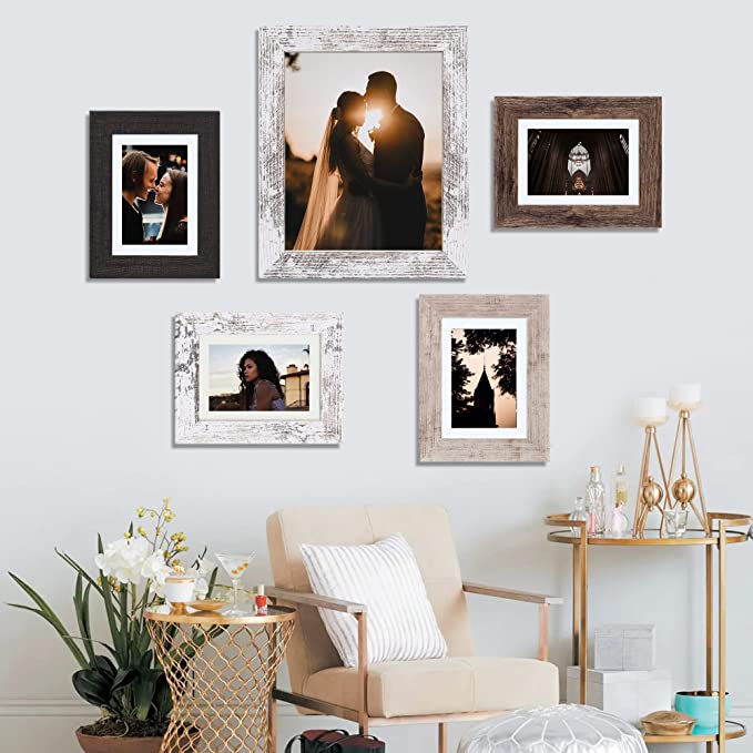 11x14 Distressed White Picture Frame matted for 8x10 Picture, Wall Mount 