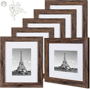 upsimples 8x10 Picture Frame Distressed Brown with Real Glass, Display Pictures 5x7 with Mat or 8x10 Without Mat, Multi Photo Frames Collage for Wall or Tabletop Display, Set of 6