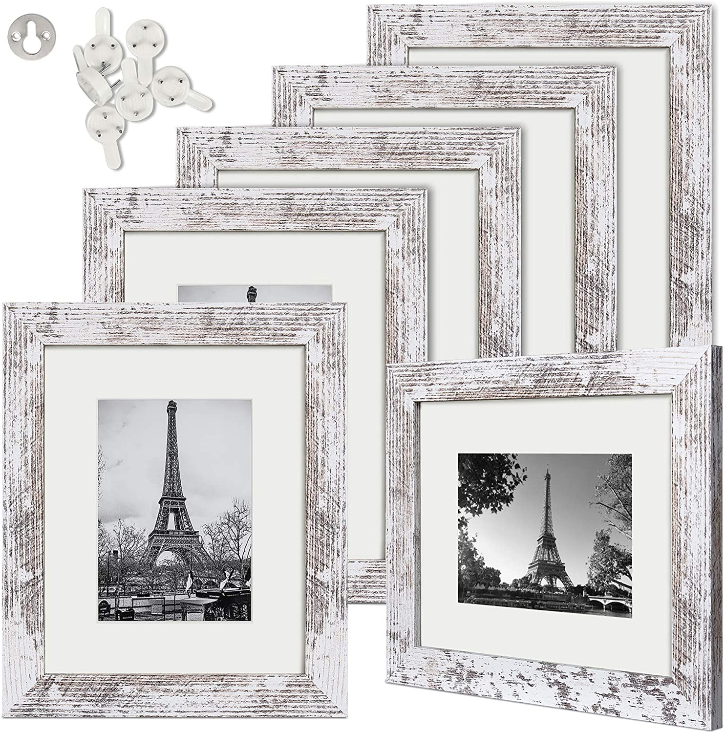 upsimples 8x8 Picture Frame Made of High Definition Glass,  Display Pictures 5x5 with Mat or 8x8 Without Mat, Gallery Wall Frame Set,  White