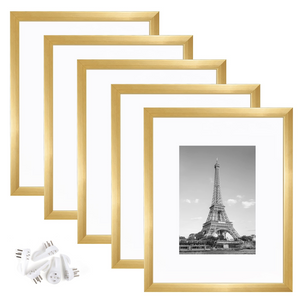 upsimples 8x10 Picture Frame Set of 5,Display Pictures 5x7 with Mat or 8x10 Without Mat,Wall Gallery Photo Frames, Gold