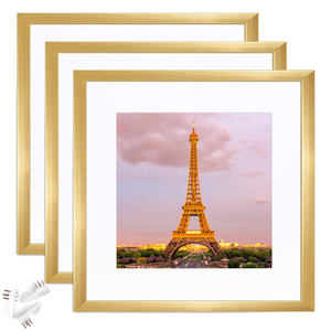 upsimples 8x8 Picture Frame Set of 3,Display Pictures 5x5 with Mat or 8x8 Without Mat,Multi Photo Frames Collage for Wall, Gold