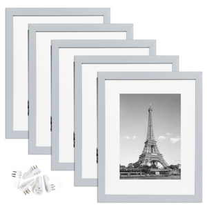 upsimples 11x14 Picture Frame Set of 5, Display Pictures 8x10 with Mat or 11x14 Without Mat,Wall Gallery Photo Frames, Light Gray