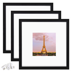 upsimples 10x10 Picture Frame Set of 3,Display Pictures 5x5 with Mat or 10x10 Without Mat,Multi Photo Frames Collage for Wall, Black