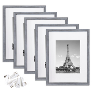 upsimples 9x12 Picture Frame Set of 5,Display Pictures 6x8 with Mat or 9x12 Without Mat,Wall Gallery Photo Frames,Ash Gray