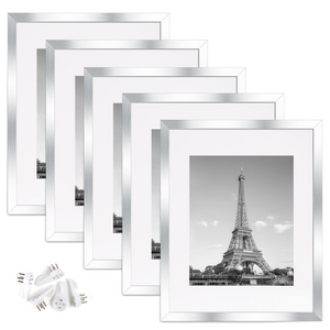 upsimples 11x14 Picture Frame Set of 5, Display Pictures 8x10 with Mat or 11x14 Without Mat,Wall Gallery Photo Frames, Silver