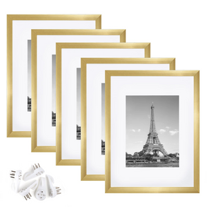 upsimples 9x12 Picture Frame Set of 5,Display Pictures 6x8 with Mat or 9x12 Without Mat,Wall Gallery Photo Frames,Gold