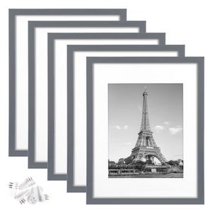 upsimples 11x14 Picture Frame Set of 5, Display Pictures 8x10 with Mat or 11x14 Without Mat, Wall Gallery Photo Frames, Dark Gray