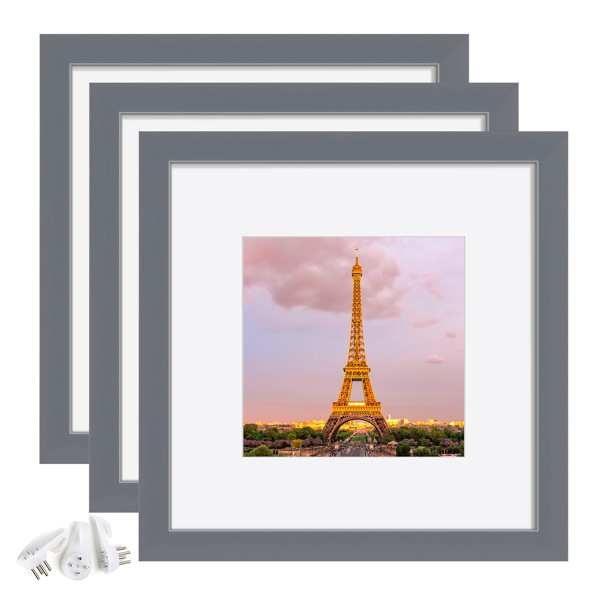 upsimples 6x6 Picture Frame Made of High Definition Glass, Display Pictures  4x4 with Mat or 6x6 Without Mat, Gallery Wall Frame Set, White Gold Black