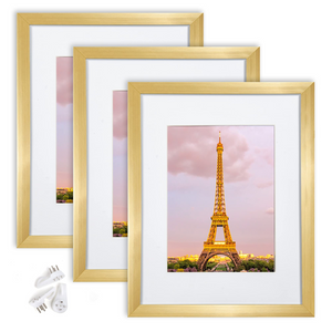 upsimples 8.5x11 Picture Frame Set of 3, Made of High Definition Glass for 6x8 with Mat or 8.5x11 Without Mat, Wall Mounting Photo Frames, Gold