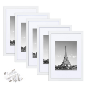 upsimples 8x12 Picture Frame Set of 5,Display Pictures 6x8 with Mat or 8x12 Without Mat,Wall Gallery Photo Frames, White
