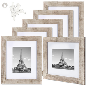 upsimples 8x10 Picture Frame Distressed Burlywood with Real Glass, Display Pictures 5x7 with Mat or 8x10 Without Mat, Multi Photo Frames Collage for Wall or Tabletop Display, Set of 6