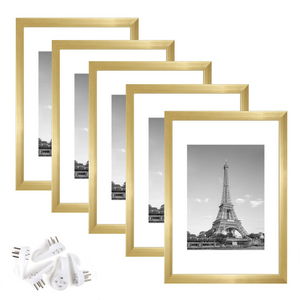 upsimples 8x12 Picture Frame Set of 5,Display Pictures 6x8 with Mat or 8x12 Without Mat,Wall Gallery Photo Frames, Gold
