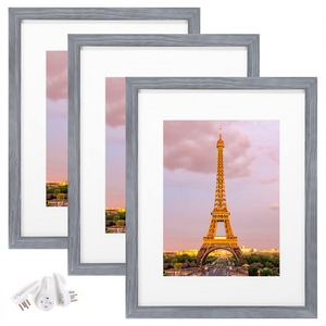 upsimples 8.5x11 Picture Frame Set of 3, Made of High Definition Glass for 6x8 with Mat or 8.5x11 Without Mat, Wall Mounting Photo Frames, Ash Gray