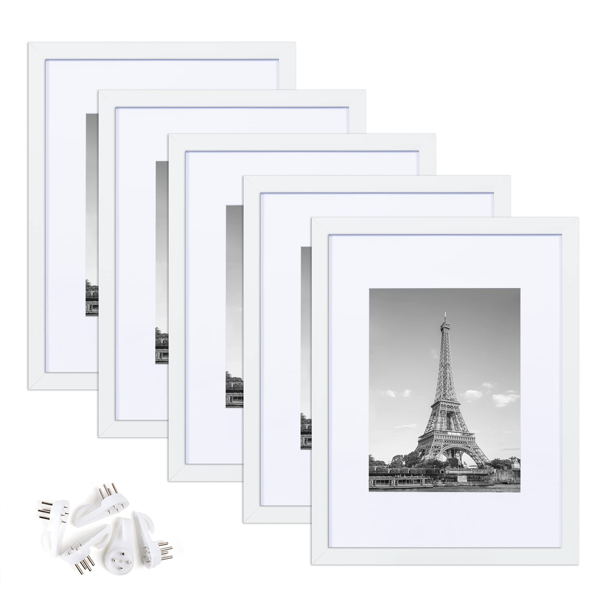 upsimples 6x6 Picture Frame Made of High Definition Glass, Display Pictures  4x4 with Mat or 6x6 Without Mat, Gallery Wall Frame Set, White Gold Black