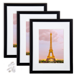upsimples 8.5x11 Picture Frame Set of 3, Made of High Definition Glass for 6x8 with Mat or 8.5x11 Without Mat, Wall Mounting Photo Frames, Black