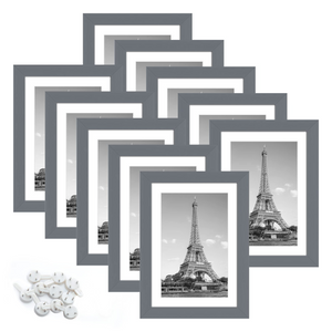 upsimples 5x7 Picture Frame Set of 10, Display Pictures 4x6 with Mat or 5x7 Without Mat, Multi Photo Frames Collage for Wall or Tabletop Display, Dark Gray