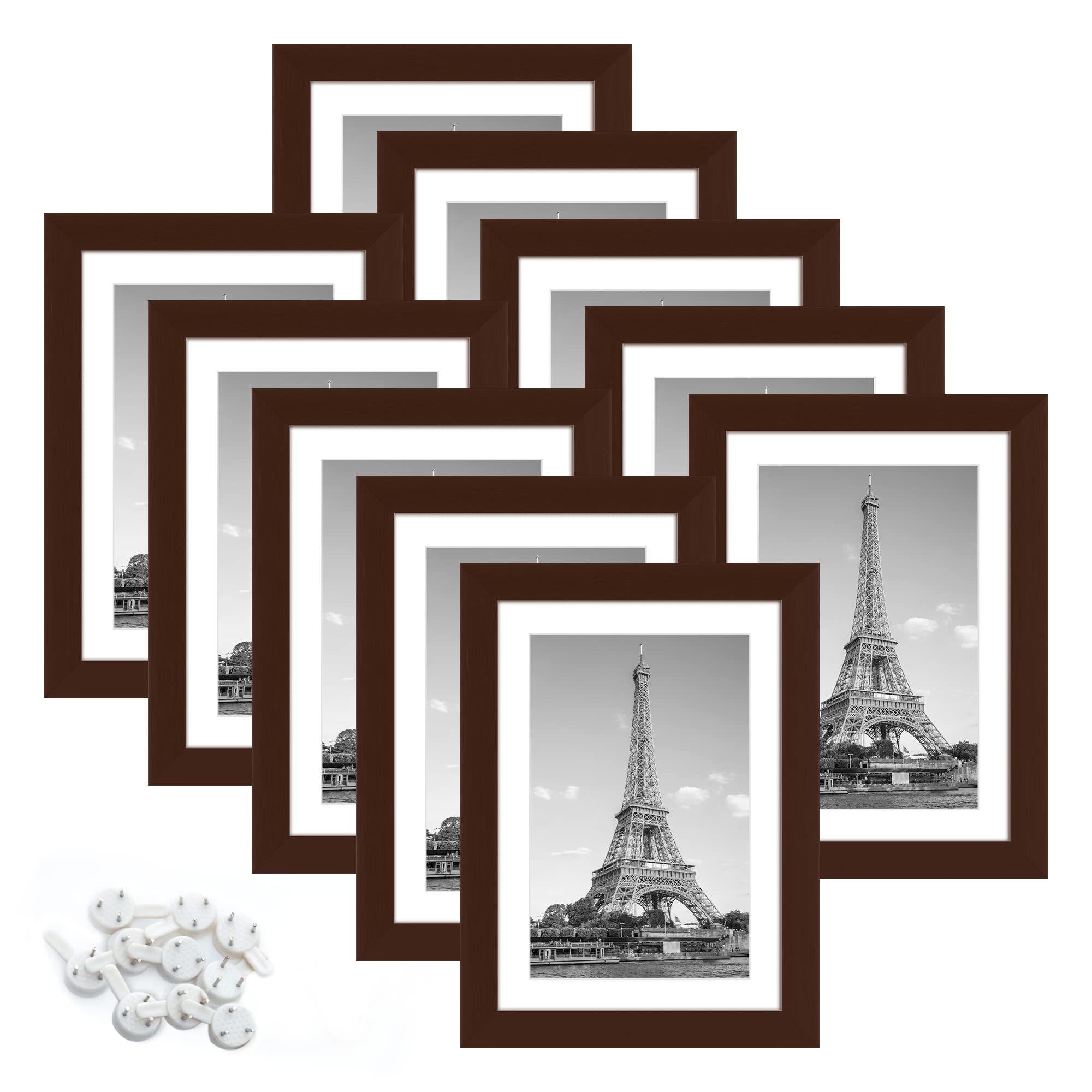 8x10 Picture Frame Set of 3, Matted to 5x7 Picture with Mat or Multi 8x10  Photo without Mat, Wall Hanging or Tabletop Display, Sliver