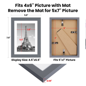 upsimples 5x7 Picture Frame Set of 10, Display Pictures 4x6 with Mat or 5x7 Without Mat, Multi Photo Frames Collage for Wall or Tabletop Display, Dark Gray