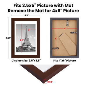 upsimples 4x6 Picture Frame Set of 10, Display Pictures 3.5x5 with Mat or 4x6 Without Mat, Multi Photo Frames Collage for Wall or Tabletop Display, Brown