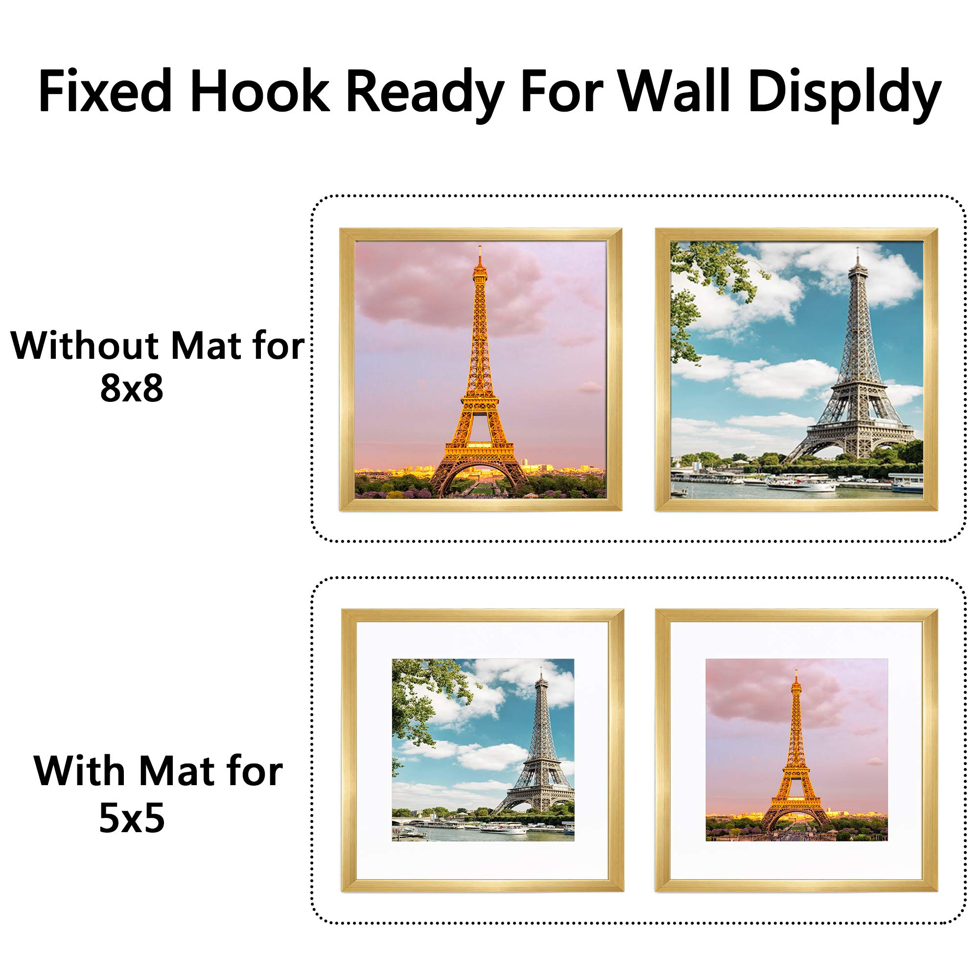 Upsimples 3 Pcs 8x8 Picture Frame, Made of High Definition Glass, Display  Pictures 5x5 with Mat or 8x8 Without Mat, Black