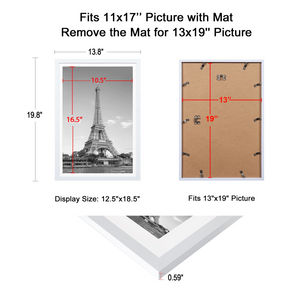 upsimples 13x19 Picture Frame Set of 5,Display Pictures 11x17 with Mat or 13x19 Without Mat,Wall Gallery Photo Frames, White