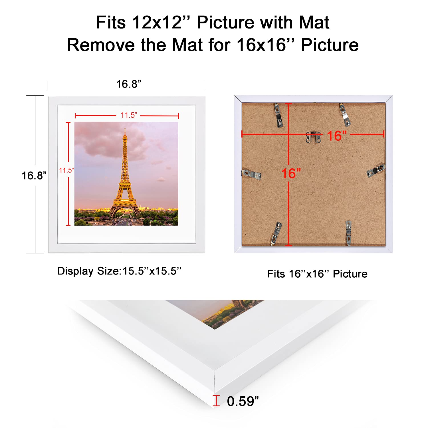 Upsimples 3 Pcs 12x12 Picture Frame, Display Pictures 8x8 with Mat or 12x12  Without Mat, Wall Gallery Photo Frames