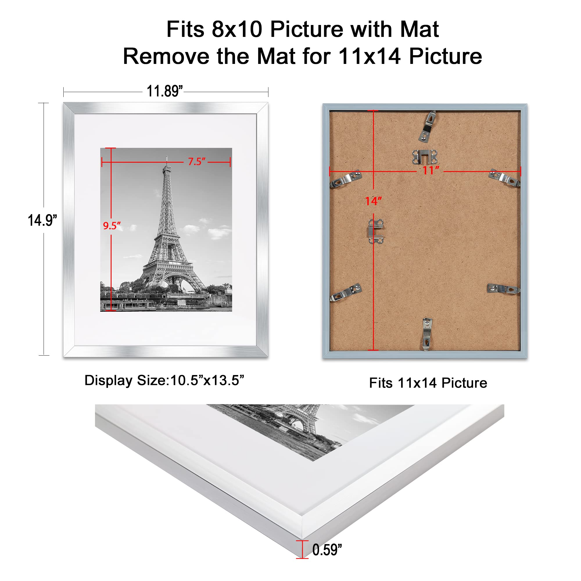 Wiscet 11x14 Picture Frame Set of 9, Display Pictures 8x10 with Mat or  11x14 Without Mat