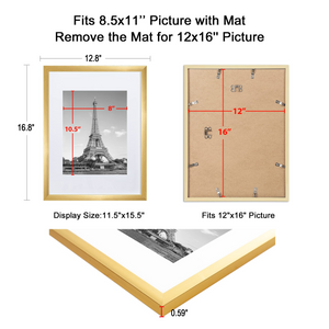 upsimples 12x16 Picture Frame Set of 5,Display Pictures 8.5x11 with Mat or 12x16 Without Mat,Wall Gallery Photo Frames, Gold