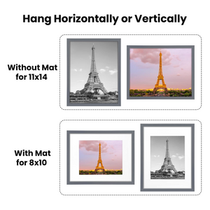 upsimples 11x14 Picture Frame Set of 5, Display Pictures 8x10 with Mat or 11x14 Without Mat, Wall Gallery Photo Frames, Dark Gray