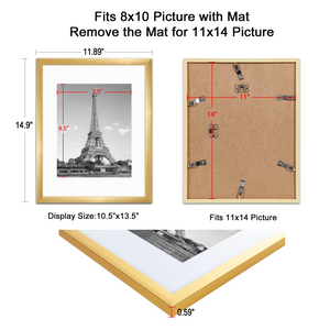 upsimples 11x14 Picture Frame Set of 5,Display Pictures 8x10 with Mat or 11x14 Without Mat,Wall Gallery Photo Frames,Gold