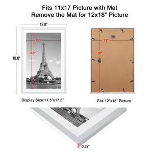 upsimples 12x18 Picture Frame Set of 5,Display Pictures 11x17 with Mat or 12x18 Without Mat,Wall Gallery Photo Frames, White