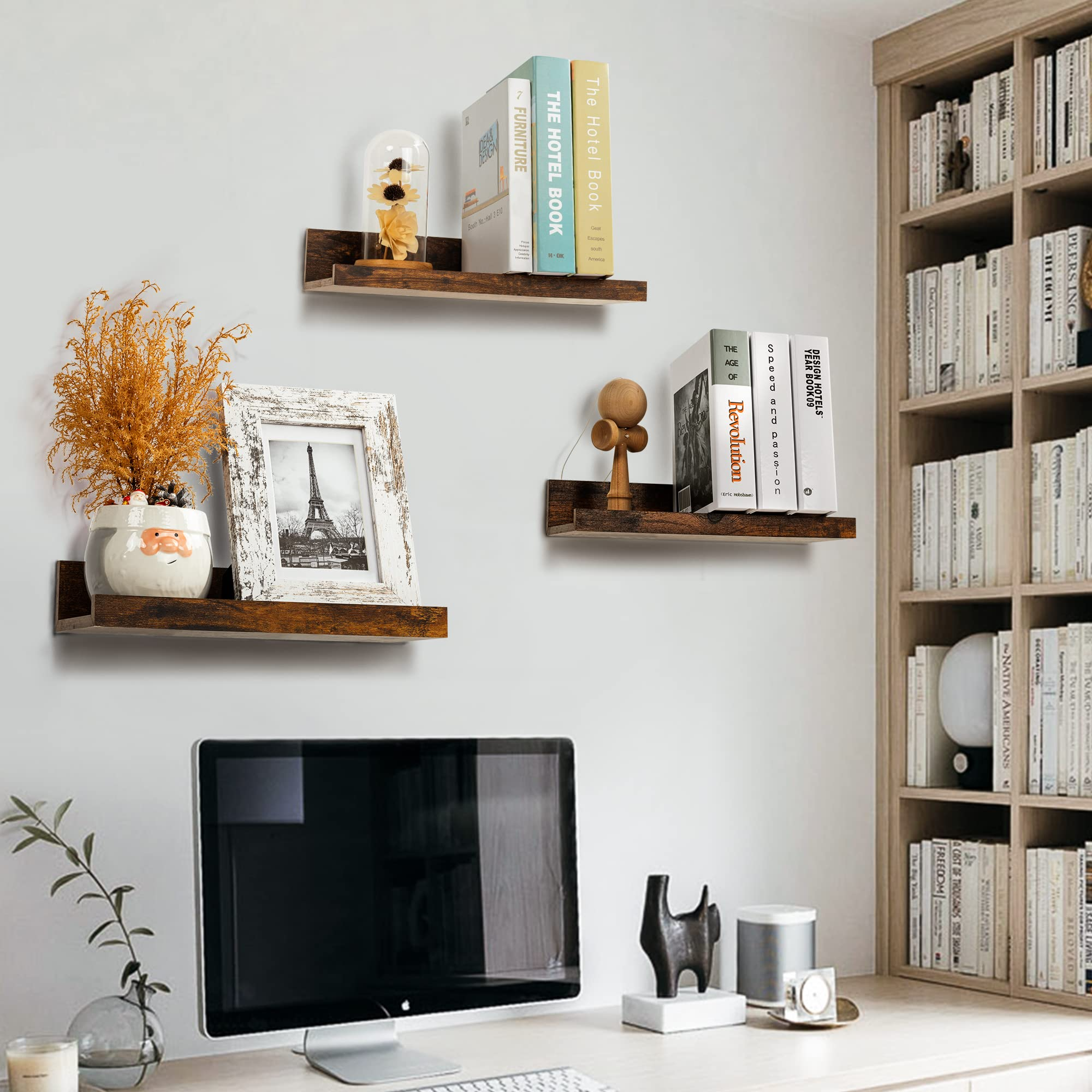 Floating Shelves, Upsimples Home Wood Shelf Wall Mounted, Set of 5,  Multiple Sizes, Black 