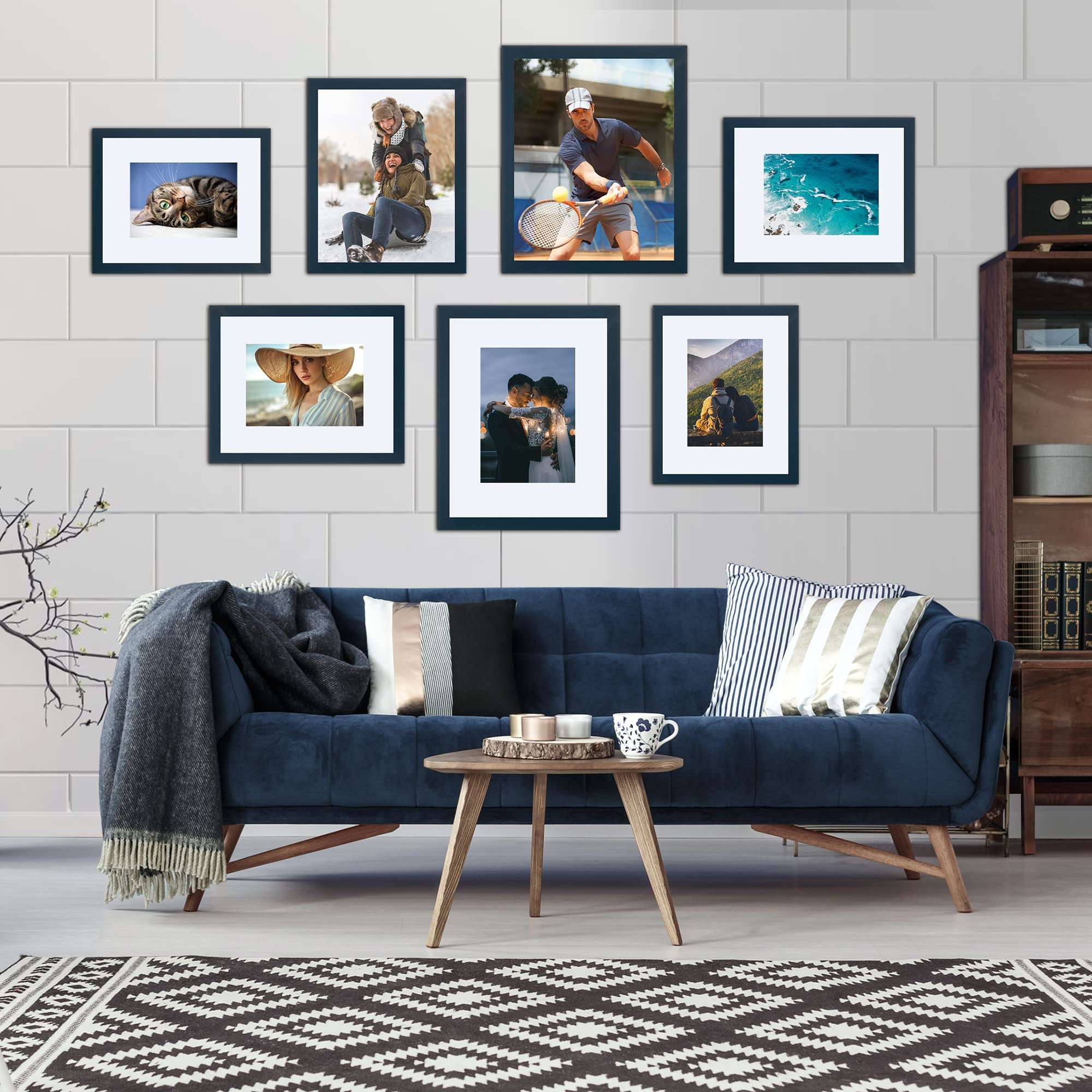 upsimples 11x14 Picture Frame Set of 5 Display Pictures 8x10 with Mat or 11x14 Without Mat Wall Gallery Photo Frames Pink