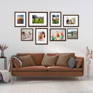 upsimples 8x10 Picture Frame Set of 10, Display Pictures 5x7 with Mat or 8x10 Without Mat, Multi Photo Frames Collage for Wall or Tabletop Display, Brown