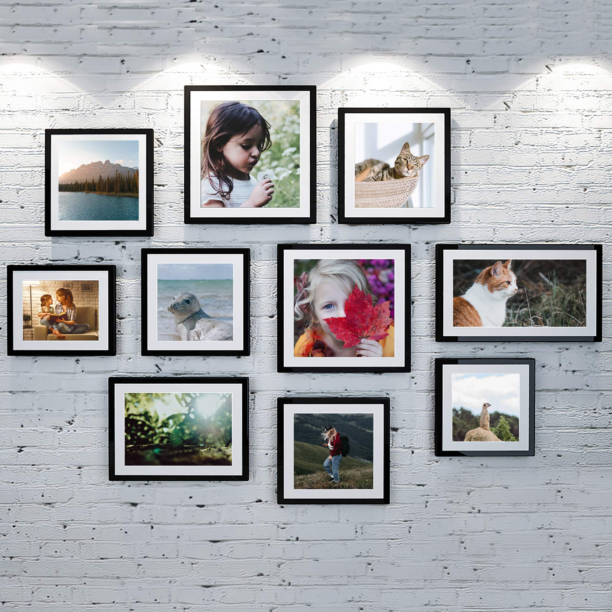 upsimples 8x12 Picture Frame Set of 5 Display Pictures 6x8 with Mat or 8x12 Without Mat Wall Gallery Photo Frames Black