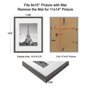 upsimples 11x14 Picture Frame Set of 5, Display Pictures 8x10 with Mat or 11x14 Without Mat,Wall Gallery Photo Frames, Metallic Gray